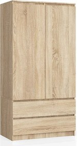 Szafa AKORD S90 Dąb Sonoma 90 cm 2 drzwi 2 szuflady kolor Dąb Sonoma mat 4 półki 90x51x180 cm
