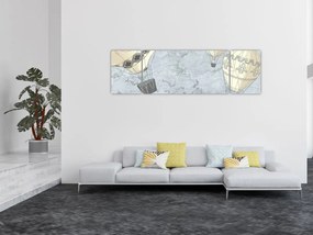 Obraz - Balony nad miastem, zimne odcienie (170x50 cm)