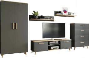 Zestaw mebli do salonu z szafą antracyt + dąb artisan P6-F51