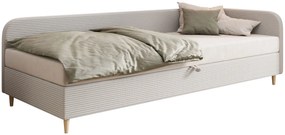 Jasnoszare łóżko prawostronne z pojemnikiem na pościel 90x200 G9-E57