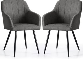 2x Krzesło tapicerowane z przeszyciami kwadratowymi Ciemny Grafit LUXANO Czarne nogi tkanina Lumos