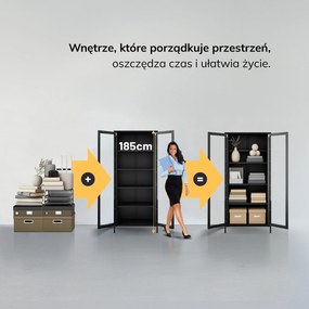 Witryna szklana do salonu metalowa czarna ANGELO Modern 800 x 1850 x 450 mm