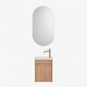 Zestaw Wiszących Mebli Łazienkowych Zintegrowany Z Umywalką Narek Popielaty Brąz & Owalny Z Miejscem Do Przechowywania - Sklum