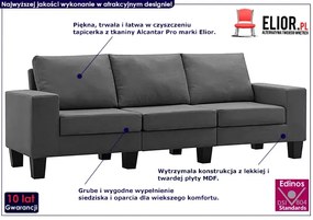 Ponadczasowa trzyosobowa ciemnoszara sofa - Lurra 3Q