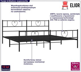 Czarne metalowe łóżko małżeńskie 200x200cm - Edelis