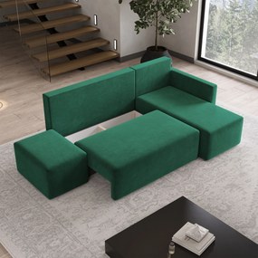 Masseno Narożnik VELOTTI z funkcją spania i pojemnikiem na pościel Narozniki L, Rozkładana sofa - Butelkowa zieleń, KRONOS 19