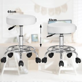 Casaria Taboretka na kółkach OXANA z podnóżkiem, Ø35cm biała