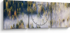 Obraz drzew we mgle (z zegarem) (90x30 cm)