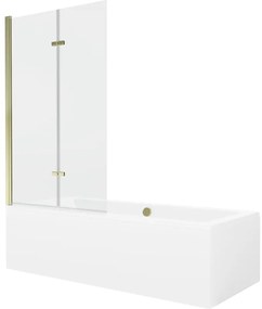 Mexen Cube wanna prostokątna 170 x 80 cm z obudową i parawanem 2-skrzydłowym 100 cm, transparent, złoty - 550517080X9210025000