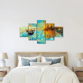 Obraz - Jezioro z łodziami (125x70 cm)