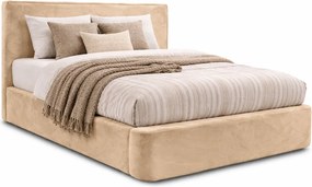 Jasnobeżowe pluszowe łóżko tapicerowane dwuosobowe D0-H97