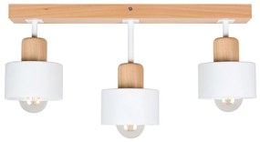 Biała lampa sufitowa, trzypunktowy spot DWE50x7BU z drewna i metalu E2
