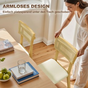 HOMCOM Krzesło jadalniane, oparcie z rattanu, siedzisko z sztucznej skóry, drewno gumowe, naturalne drewno