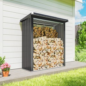 Schowek na drewno opałowe Outsunny — stalowy, podwyższone dno, dach jednospadowy, 150×66,5×150 cm, ciemnoszary