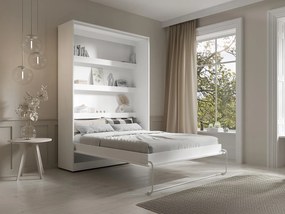 Łóżko chowane w szafie 140 × 200 cm – Otwieranie pionowe manualne – oświetlenie LED – Białe –  RAPILI