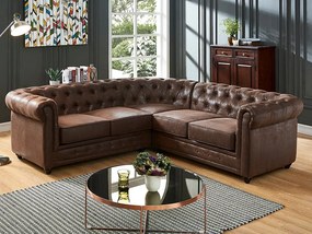 Kanapa narożna CHESTERFIELD z mikrofibry o wyglądzie postarzanej skóry