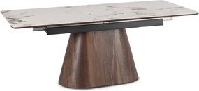 Zestaw Stół Rozkładany Ceramiczny LIZBONA 160-200 cm Biały Marmur/Orzech i 4 Krzesła Tapicerowane GRENADA Kremowe