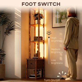 HOMCOM Lampa stojąca LED z półkami, regulowana jasność, włącznik nożny, rustykalny brąz | Aosom PL