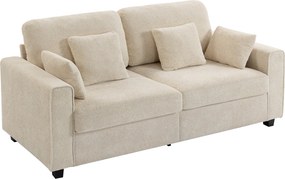 HOMCOM Beżowa Sofa 3-osobowa z Tkaniną o Strukturze Weluru, Głębokim Siedziskiem, Poduszkami z Pianki, Szerokimi Podłokietnikami i 4 Poduszkami | Aosom PL