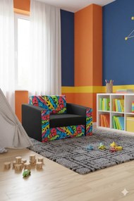 Czarny fotel z funkcją spania w kolorowe grafiti L5-H91