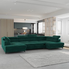 Masseno Narożnik VINTESSA z funkcją spania i pojemnikiem na pościel Narozniki U, Rozkładana sofa - Zielony, MONOLITH 37