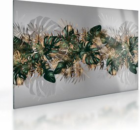 Obraz na szkle - Złoto - zielone tropikalne liście (70x50 cm)
