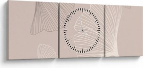 Obraz - Beżowe liście N⁰6 (z zegarem) (90x30 cm)