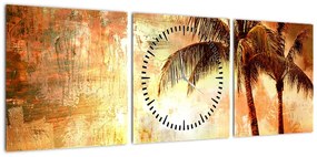 Obraz - Palmy na plaży (z zegarem) (90x30 cm)
