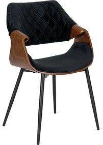 Krzesło Tapicerowane z Drewna Giętego DAKOTA Czarne/Orzech Welurowe Loft