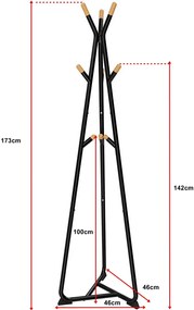 Wieszak LOFT na ubrania stojący podłogowy czarny/drewno buk