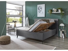 Szare tapicerowane łóżko dwuosobowe ze schowkiem ze stelażem 180x200 cm Lando – Meise Möbel