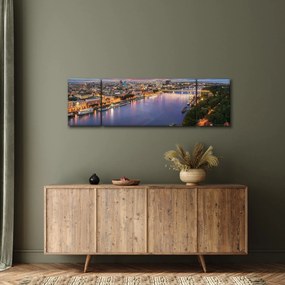 Obraz nocnego miasta Bratysławy z rzeką (170x50 cm)
