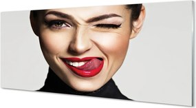 Szkło do Kuchni na Ścianę Portret z Czerwonymi Ustami