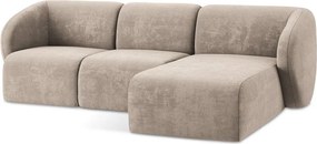 Jasnobrązowy narożnik z tkaniny szenilowej (prawostronny/z szezlongiem) Lani – Makamii