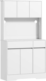 HOMCOM Szafka kuchenna z otwartą powierzchnią roboczą, 6 drzwi, 2 szuflady, regulowane półki, otwory na kable, Płyta wiórowa, Biały