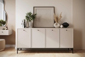 Komoda Lorini 200 cm czterodrzwiowa - kaszmir / czarne uchwyty / stelaż