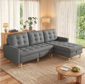 Narożnik z odwracalnym szezlongiem i schowkiem pod siedziskiem - Tkanina włókninowa/PCW/pianka - 212 x 130 x 86 cm - Szary