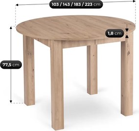 Stół Okrągły Rozkładany JAMES 103-223 cm Dąb Artisan Skandynawski