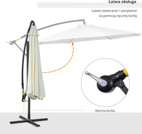 Outsunny Parasol Ogrodowy z Korbką 3m Kremowy Wytrzymały i Elegancki | Aosom PL