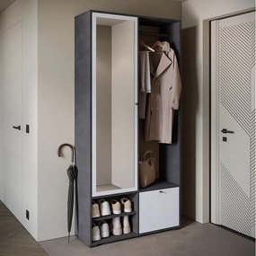 Nowoczesna garderoba 90 cm szafa do przedpokoju z lustrem półkami i drążkiem mat matera biały