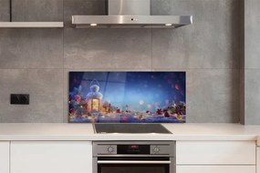 Panel szklany do Kuchni Zimowy Lampion w Śniegu