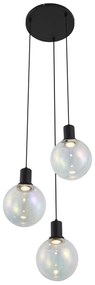 Designerska lampa wisząca czarna z przezroczystym szkłem okrągła 3-punktowa - MallonDesignerski Oswietlenie wewnetrzne