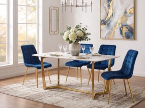 Krzesło do jadalni SPLIT VELVET ze złotymi nogami, niebieskie