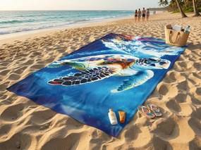 Szybkoschnący ręcznik plażowy XXL CHELONIA niebieski 150 x 210 cm, 100% mikrofibra