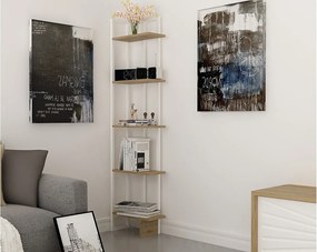 Nowoczesny regał na książki – 45 cm szer. x 180 cm wys. x 22 cm gł. – dąb i biel – melamina