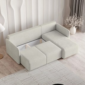 Masseno Narożnik SUVINO z funkcją spania i pojemnikiem na pościel Narozniki L, Rozkładana sofa - Kremowy, NEVE 02