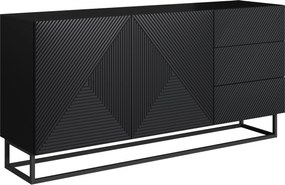 Komoda Asha 167 cm dwudrzwiowa z szufladami - czarny mat / czarny stelaż