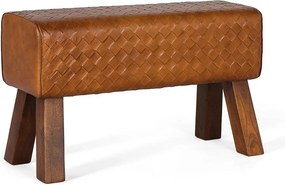 Banc recuvert de cuir et pieds en bois masyw