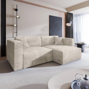 Masseno Narożnik NERIO z funkcją spania i pojemnikiem na pościel Narozniki L, Rozkładana sofa - Kremowy, TILIA 03