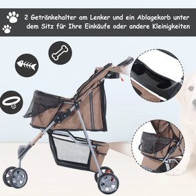 Outsunny Wózek dla Psa Składany Wygodny Brązowy Srebrny do 15kg | Aosom PL